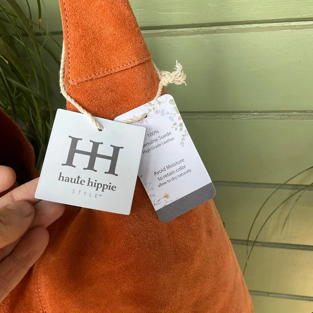 Haute Hippie Orange Suede Hobo Bag with Scarf NWT - Picture 3 of 12